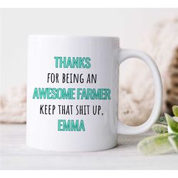 custom 'thanks awesome farmer' mug, personalized gift for agronomists, nature lover, garden owner, employee appreciation