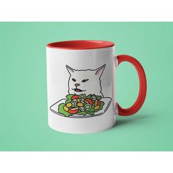 cat meme mug, woman yelling at cat meme, funny cat mug