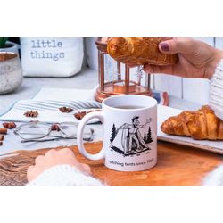 pitching tents coffee mug | funny gift idea for an outdoor, camping, hiking, nature or adventure loving husband, boyfrie