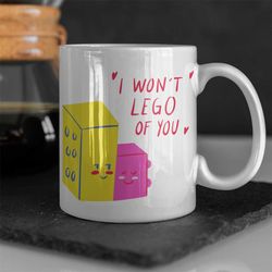 i won't lego of you mug, funny pun mug for him for her love mug, miss you gift mug for boyfriend mug for girlfriend vale