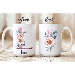 floral letter l personalized name mug / custom initial mug