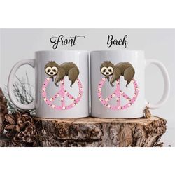 sloth peace sign personalized mug / sloth lover mug / hippie girl mug