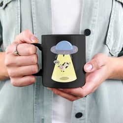 alien abduction mug, funny flying saucer cup, cow abduction gifts, extra terrestrial et mug, moo mug, abduction humor, s
