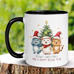 christmas gifts, meowy christmas, happy new year, cat mug, christmas mug, cat mom, cat lover gift, cat dad, holiday mug,