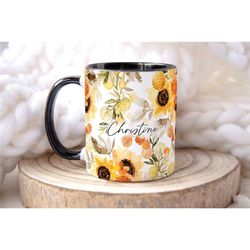 sunflowers personalised name mug, personalised mug custom name cup, coffee cup gift for her, secret santa gift her, sist