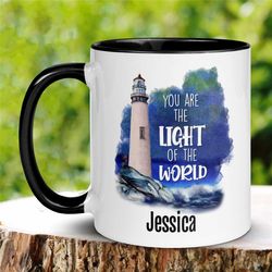 Christian Gifts, Christian Mugs, Lighthouse Mug, Personalized Mug, Custom Name Mug, Ocean Mug, Beach Mug, Nautical Mug,