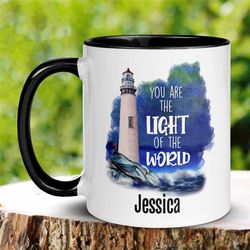 christian gifts, christian mugs, lighthouse mug, personalized mug, custom name mug, ocean mug, beach mug, nautical mug,