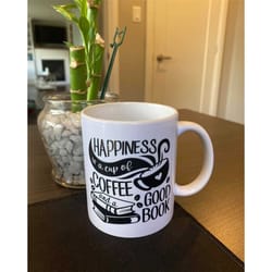 happiness is coffee and a good book - coffee mug - book lover - gifts for book lovers - gifts for her - gifts for frie