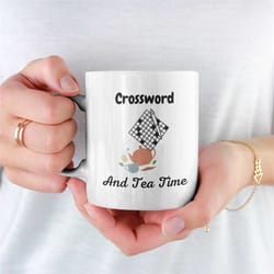 crossword and tea time mug, mug for a crossword, crossword lover, crossword coffee mug, coffee cup, crossword, quizzes,