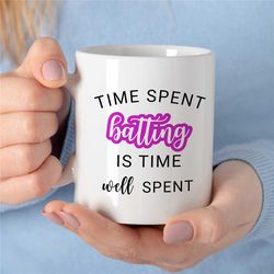 baseball player mug, cup for fan, pitcher girlfriend, for her, coach, women, niece, softball quote, mother, time spent b