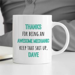 personalized 'thanks awesome mechanic' mug, custom gift for gearhead, car lover dad, for him, motorbike & automotive mec