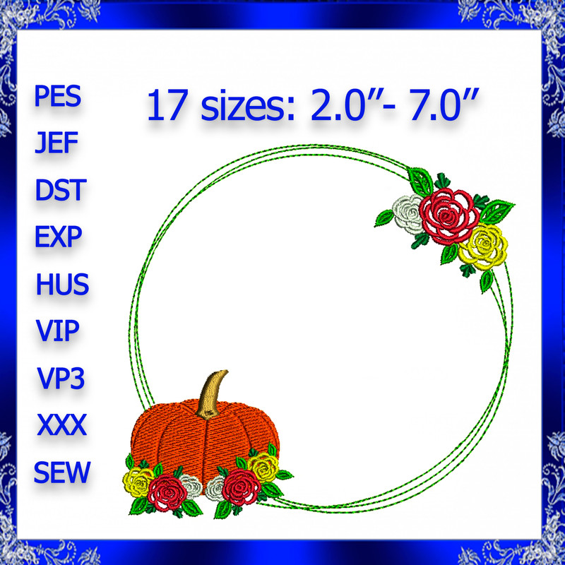 Pumpkin Frame Embroidery Design Floral Pumpkin Frame Thankful Pumpkin Fall Frame Embroidery Pumpkin Font Frame Embroider 0