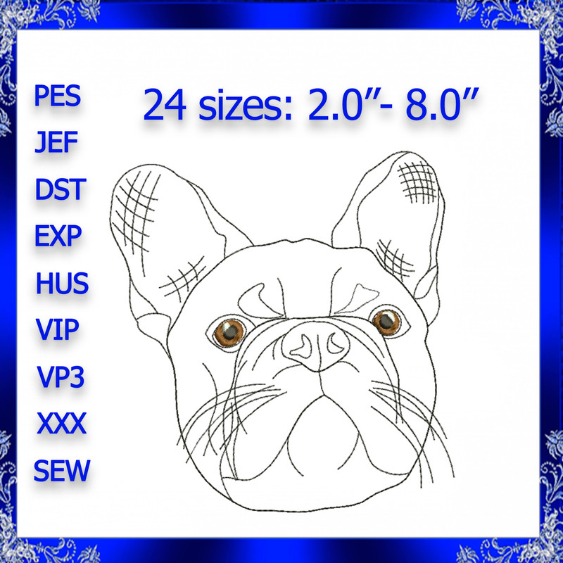 French Bulldog Machine Embroidery Design Bulldog Embroidery Dog Pug Embroidery Pet Embroidery 0