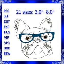 french bulldog glasses machine embroidery design bulldog embroidery dog pug embroidery pet with glasses embroidery