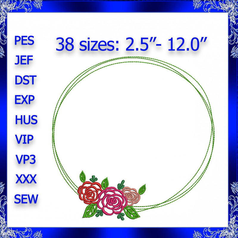 Rose Frame Embroidery Design Rose Flower Frame Embroidery Design Floral Monogram Frame Embroidery Rosebud Rose Bud Flowe 0
