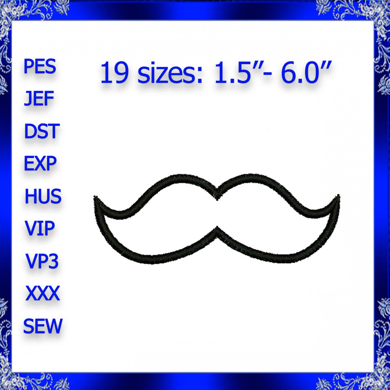 Mustache Applique Embroidery Design 0