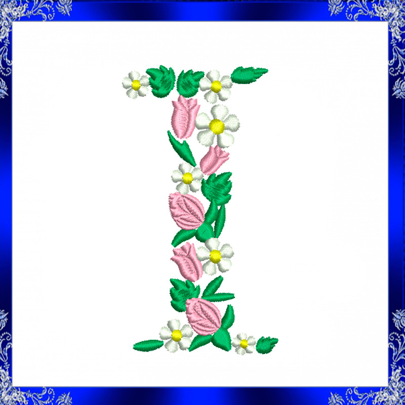 Letter I Monogram Embroidery Floral I Monogram Fancy Vine Monogram Embroidery Floral Monogram Embro 1