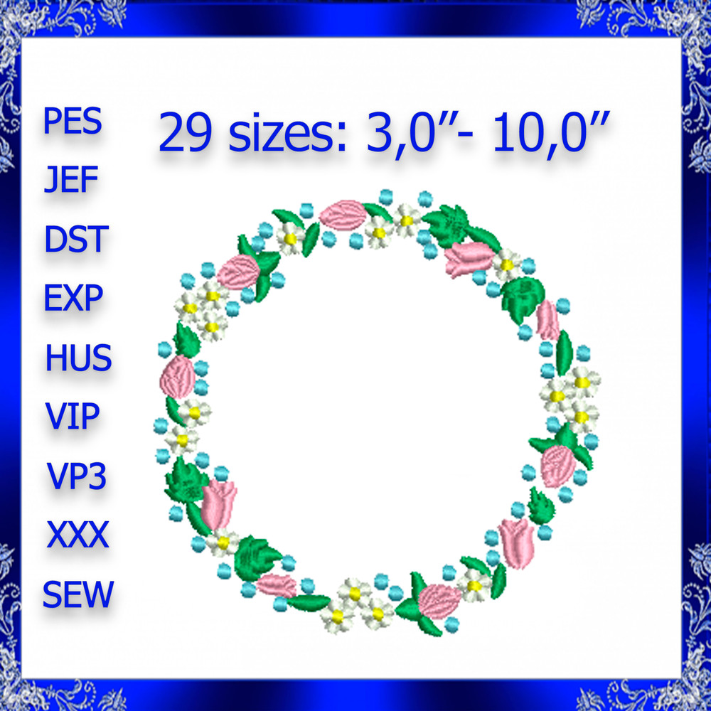 Flower Frame Embroidery Floral Wreath Frame Embroidery Wreath Floral Monogram Frame Embroidery Roun 0
