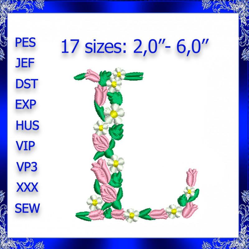 Letter L Monogram Embroidery Floral L Monogram Fancy Vine Monogram Embroidery Floral Monogram Embro 0