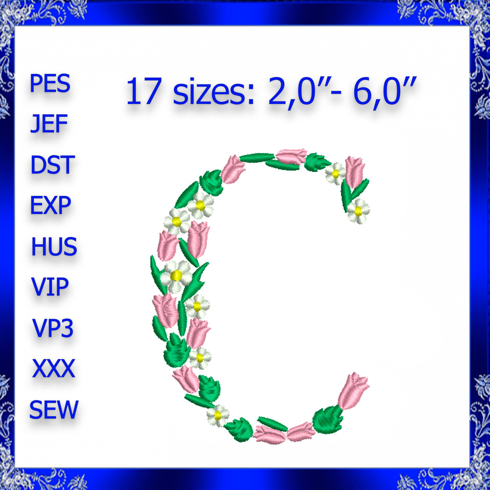 Letter C Monogram Embroidery Floral C Monogram Fancy Vine Monogram Embroidery Floral Monogram Embro 0