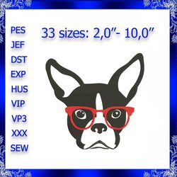 boston terrier glasses machine embroidery design instant download dog glasses embroidery pet embroidery design puppy