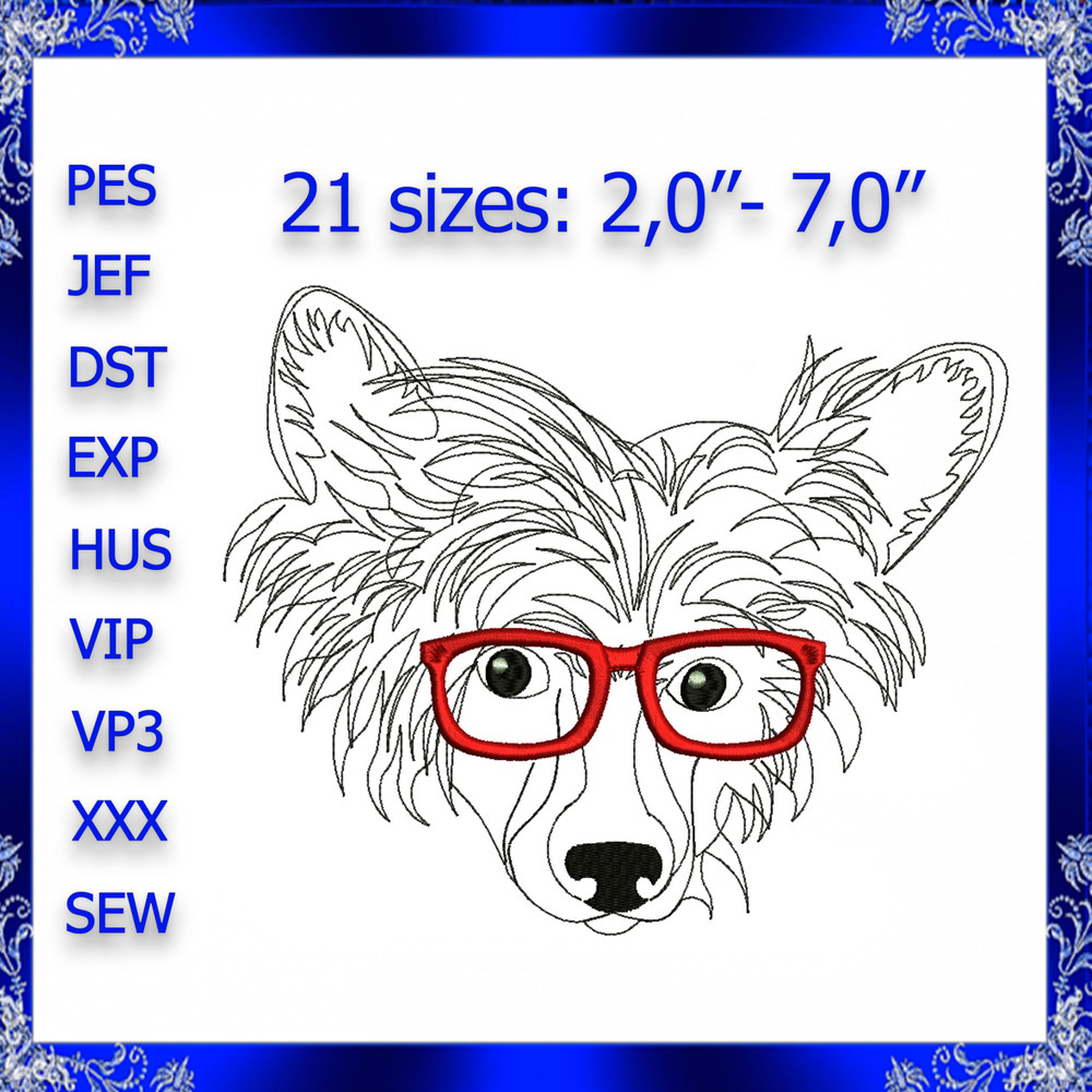 Chinese Crested Glasses Machine Embroidery Design Chinese Crested Embroidery Design Dog Glasses Mac 0