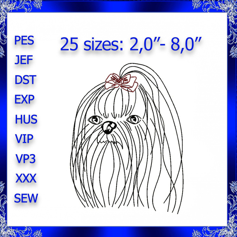 Maltese Dog Machine Embroidery Design Head Bow Embroidery Maltese Dog Head Bow Doggie 434 0
