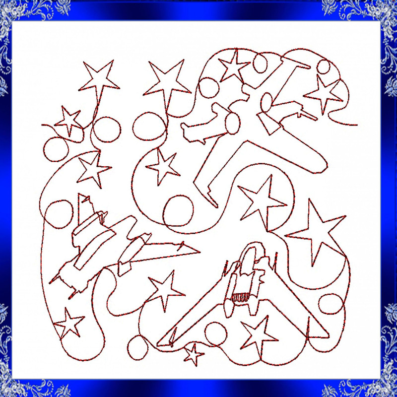 Spaceship Quilt Block Machine Embroidery Design Space Quilting Block Embroidery Design Continuous Q 2