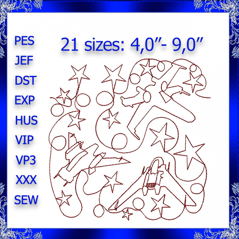 Spaceship Quilt Block Machine Embroidery Design Space Quilting Block Embroidery Design Continuous Q 0