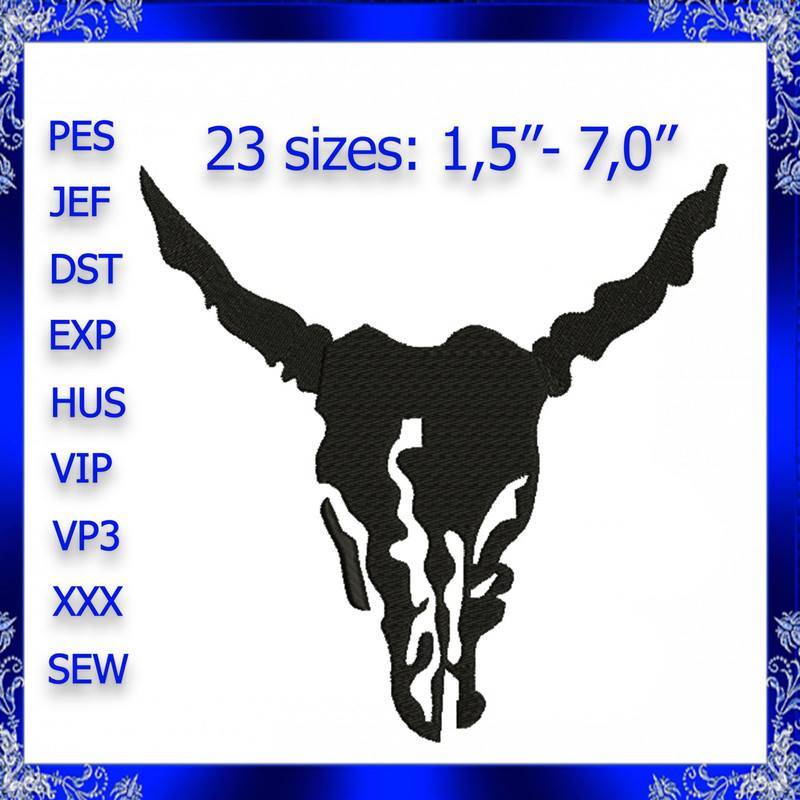 Cow Skull Head Machine Embroidery Skull Embroidery Design Skeleton Embroidery Design Bull Skull 439 0