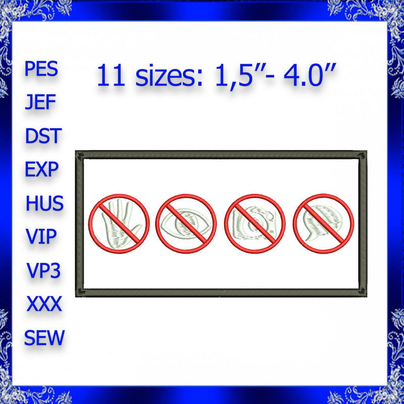 No Speaking Label Embroidery Design No Stare Applique Machine Embroidery Design No Photos Patch Mac 0