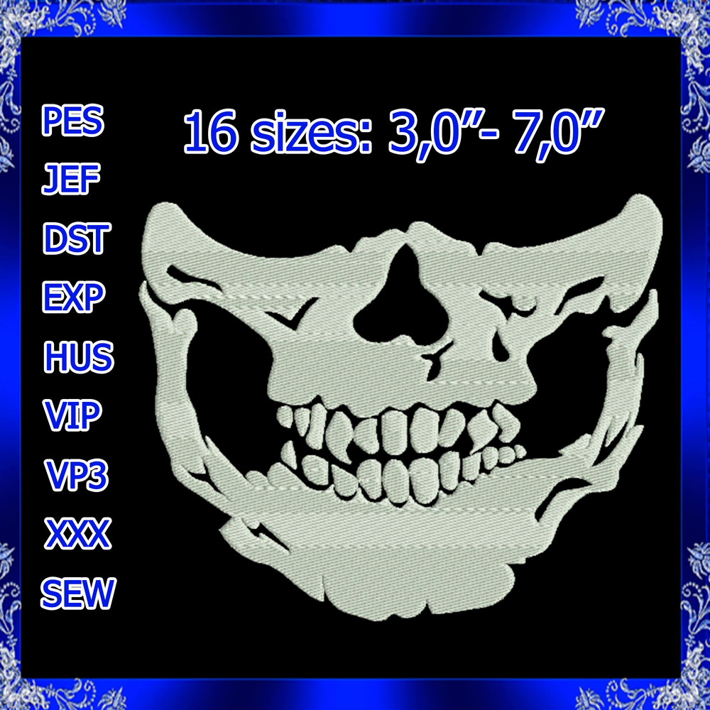 Skull Smile Embroidery Mouth Mask SKELETON Smile Embroidery Design For Mask Skeleton Mouth And Nose 0