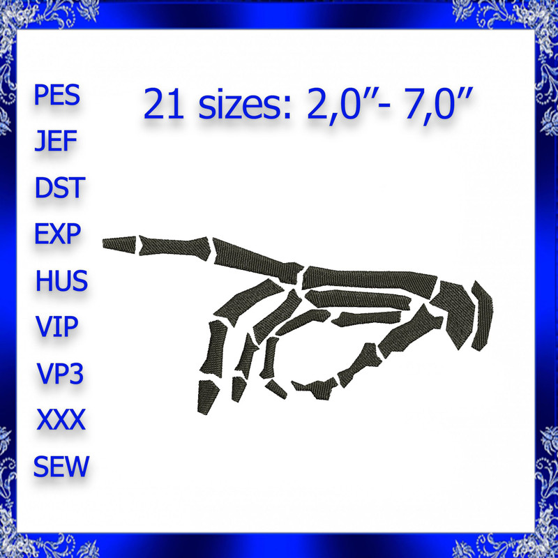 Skeleton Hand Machine Embroidery Design Skeleton Hand Sign Embroidery Design Skeleton Fingers Sign 0