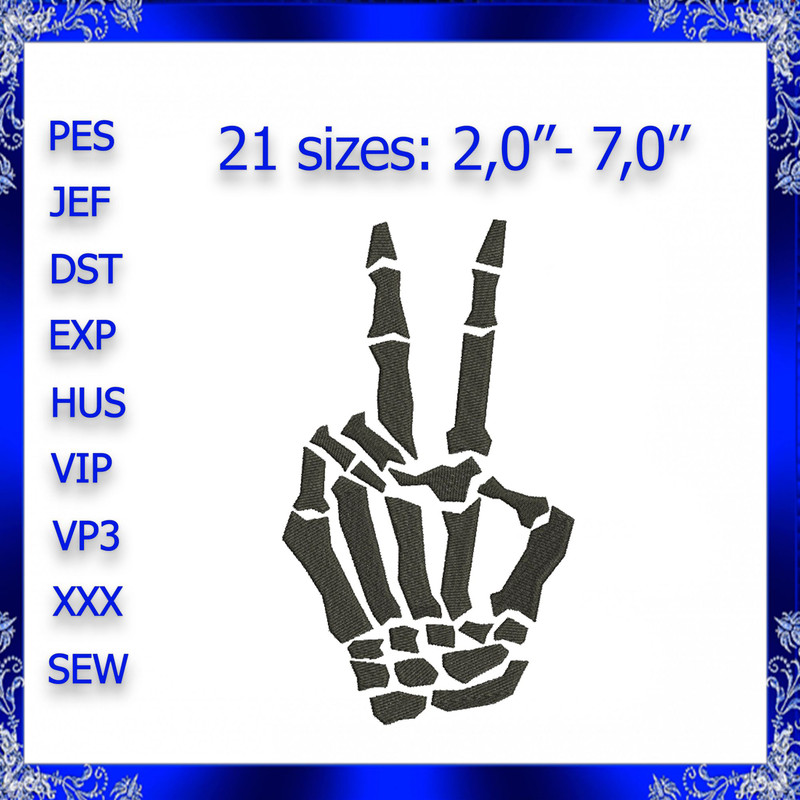 Skeleton Hand Machine Embroidery Design Skeleton Hand Peace Sign Embroidery Design Skeleton Fingers 0