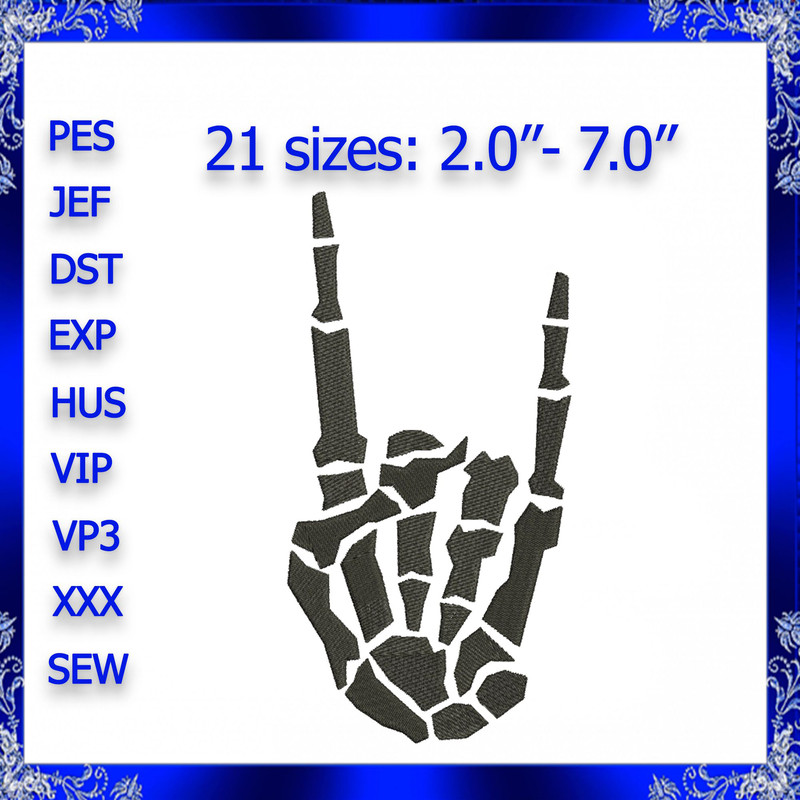 Skeleton Rock Fist Embroidery Design Rock On Embroidery Design Skeleton FIST OF ROCK Machine Embroi 0