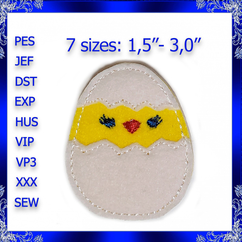 ITH Chickie In Egg Feltie File Chickie Feltie Easter Machine Embroidery Design Egg Chick Chic Peeki 0