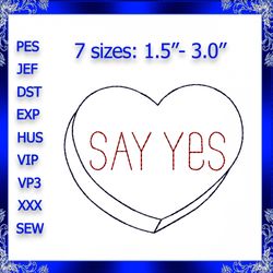 ith say yes conversation feltie file heart embroidery file valentine's day feltie design feltie file machine embroidery