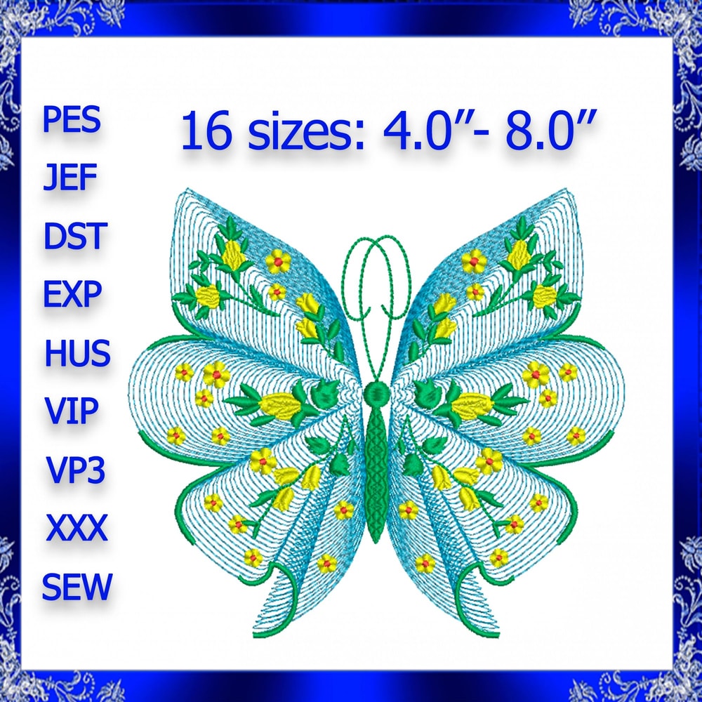 Rippled Butterfly Machine Embroidery Design Butterflies Flower Embroidery Design Flutters Embroider 1