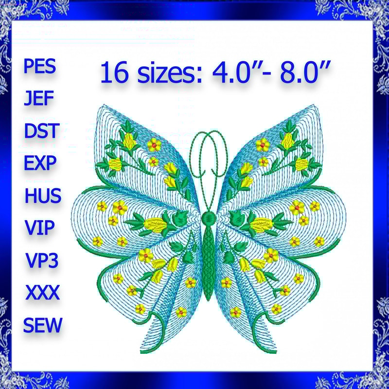 Rippled Butterfly Machine Embroidery Design Butterflies Flower Embroidery Design Flutters Embroider 1