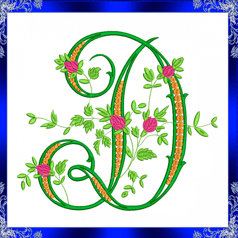 Letter D Monogram Embroidery Floral D Monogram Fancy Vine Monogram Embroidery Floral M Embroidery F 2