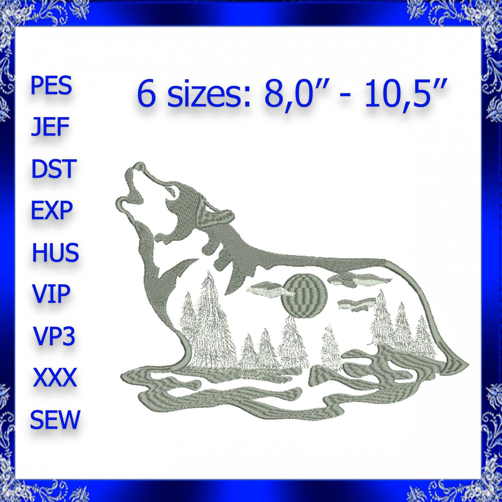 Wolf Machine Embroidery Design Wolf Moon Embroidery Design Wolf Forest Winter Embroidery Wolf 0
