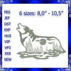 wolf machine embroidery design wolf moon embroidery design wolf forest winter embroidery wolf