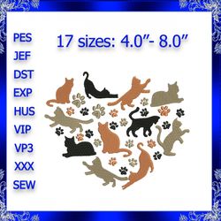 i love cat embroidery design love paw cat machine embroidery cat silhouette embroidery kitty design cat paw