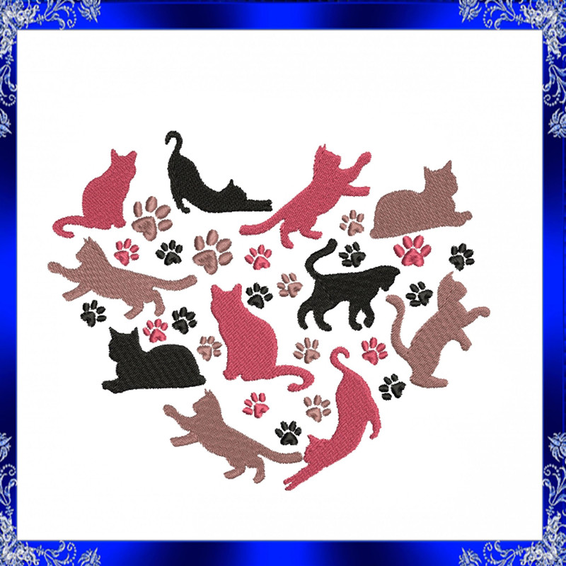 I Love Cat Embroidery Design Love Paw Cat Machine Embroidery Cat Silhouette Embroidery Kitty Design 2