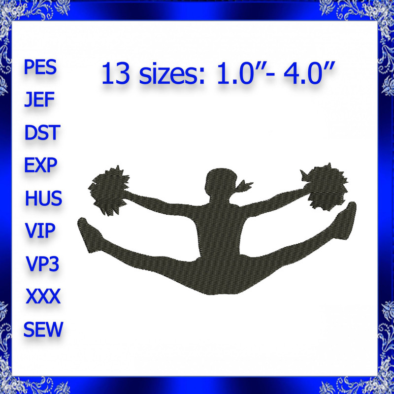 Cheerleader Silhouette Embroidery Design Digital Download For Machine Embroidery Sporty Girl Cheer  0