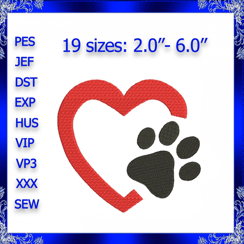 Heart Paw Machine Embroidery Design Love Paw Embroidery Paw With Heart Paw Print Heart Dog Heart Ca 0