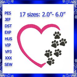 heart paw machine embroidery design love paw embroidery paw with heart paw print heart dog heart cat heart dog paw