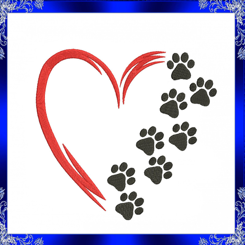 Heart Paw Machine Embroidery Design 2