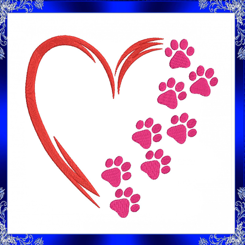 Heart Paw Machine Embroidery Design 3