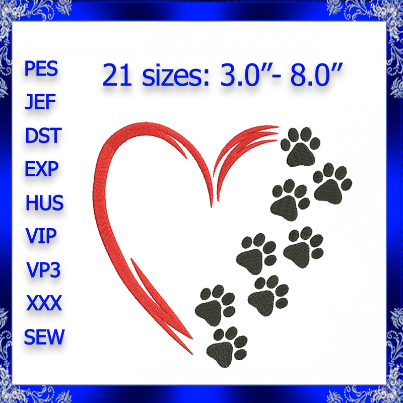 Heart Paw Machine Embroidery Design 0